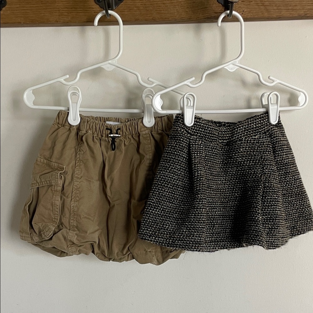 Zara Kids Tan Cargo Bubble Skirt and Black Tweed Skort Set